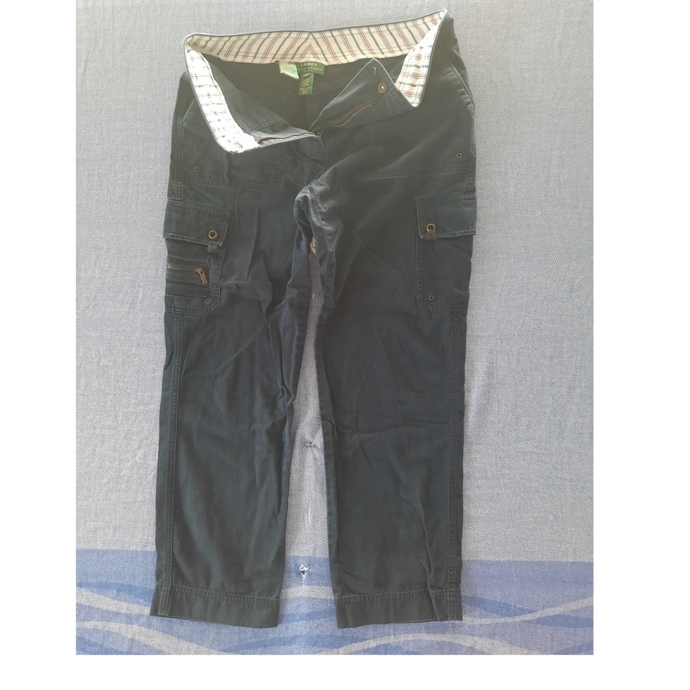 Lauren Ralph Lauren Petite Womens Navy Blue Cotton Cargo  Capri Pants Size 10P